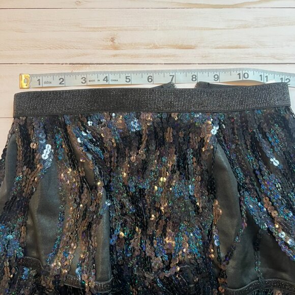 Black Sequin Faux Leather Mini Skirt- Size 4–6 - Picture 2 of 6